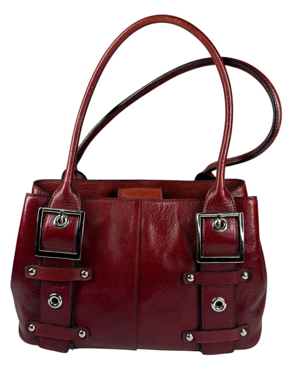 Wilsons Leather Oxblood Italian Leather Buckle Shoulder Bag Red Satchel